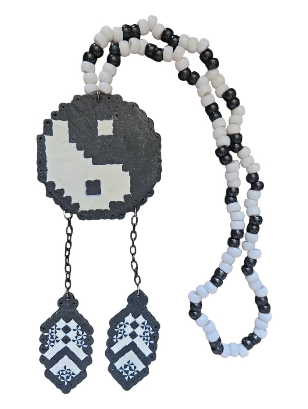 Handmade YinYang  Perler Pony Bead Necklace